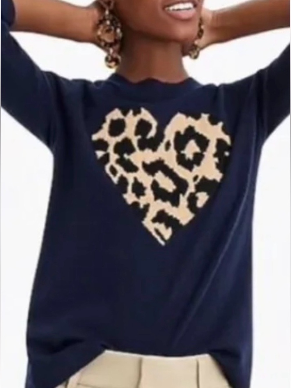 J. Crew Navy Sweater with Leopard Heart—M